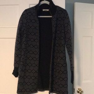 Sweater coat, navy blue tribal pattern